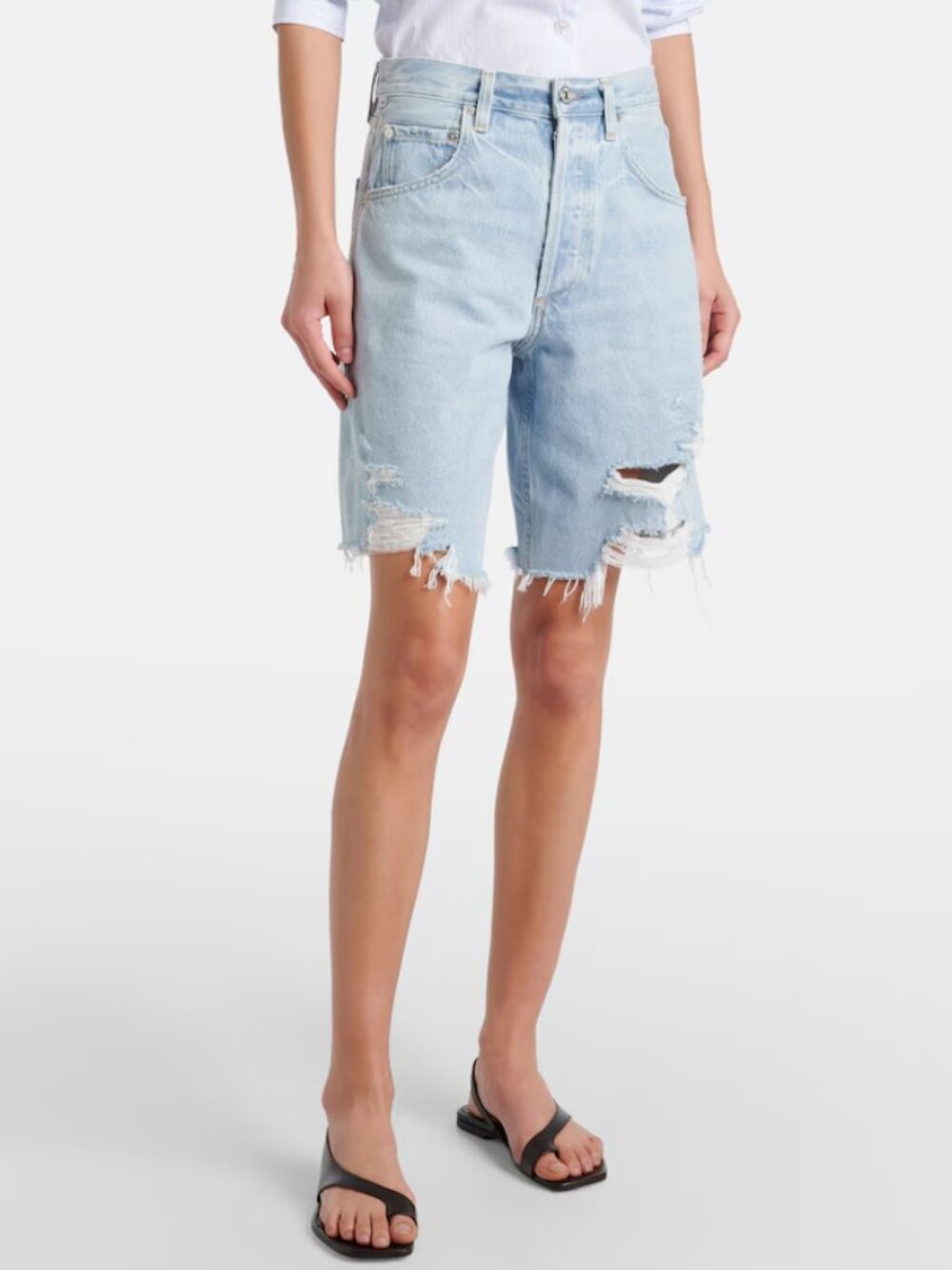 New! Citizens of Humanity Ayla Distressed Bermuda Denim Shorts
